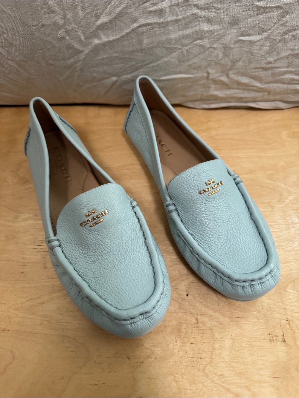 Coach Pebbled Leather Driving Loafers in Pale Blue